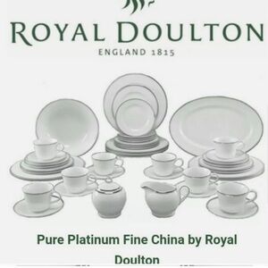 Royal Doulton Platinum Lux China 5 piece setting– Set of 8 + Serve ware